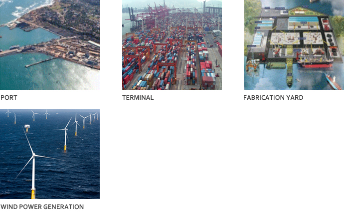 port, terminal, fabrication yard, wind power generation